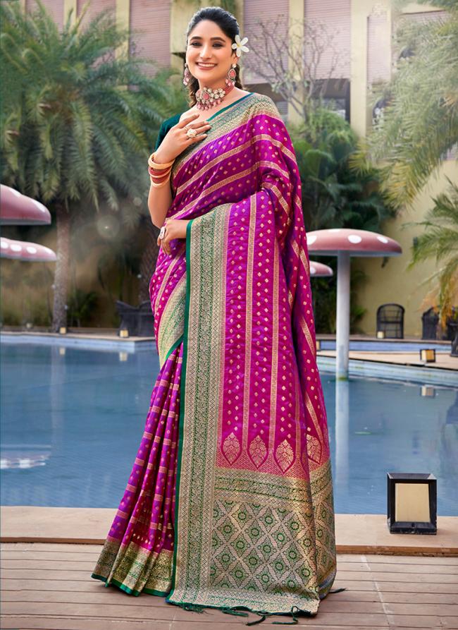 Banarasi Silk Violet Festival Wear Weaving Saree